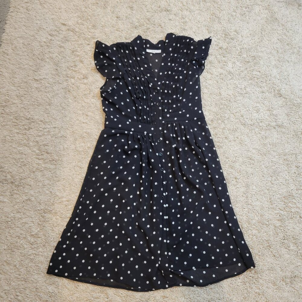 🖤Women's Sandra Darren Black Polka Dot Cocktail Dress 8 Petite A-Line🖤